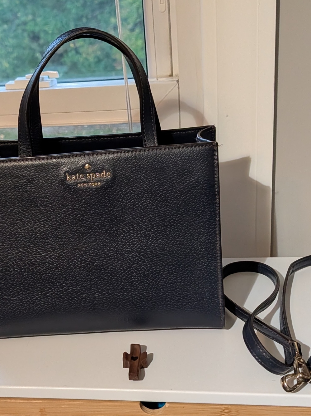 Kate Spade Navy Blue Pebbled Leather Satchel with Gold Logo